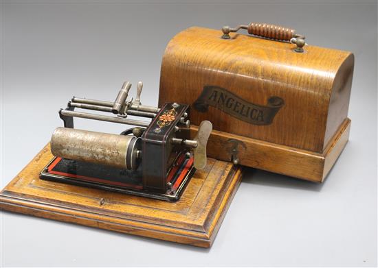 A late 19th/early 20th century Angelica phonograph with eleven tubes (lacks horn)